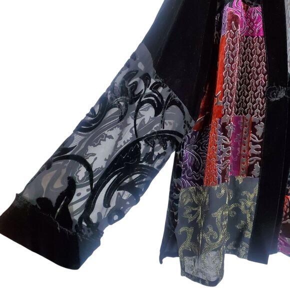 Vtg Chicos Velvet Burnout Silk Blend Kimono Topper Sz 3 XL Gothic Chic Oriental - Picture 5 of 15